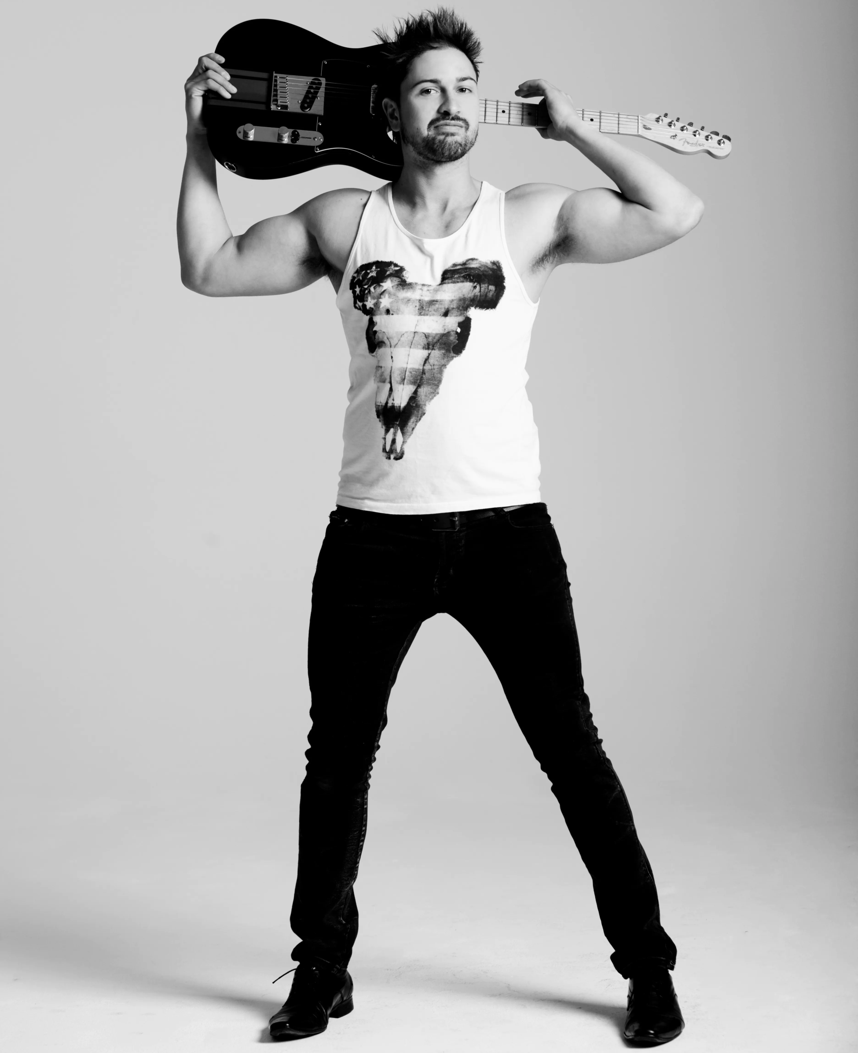 Joey Bazzano with his electric guitar at Musicland.